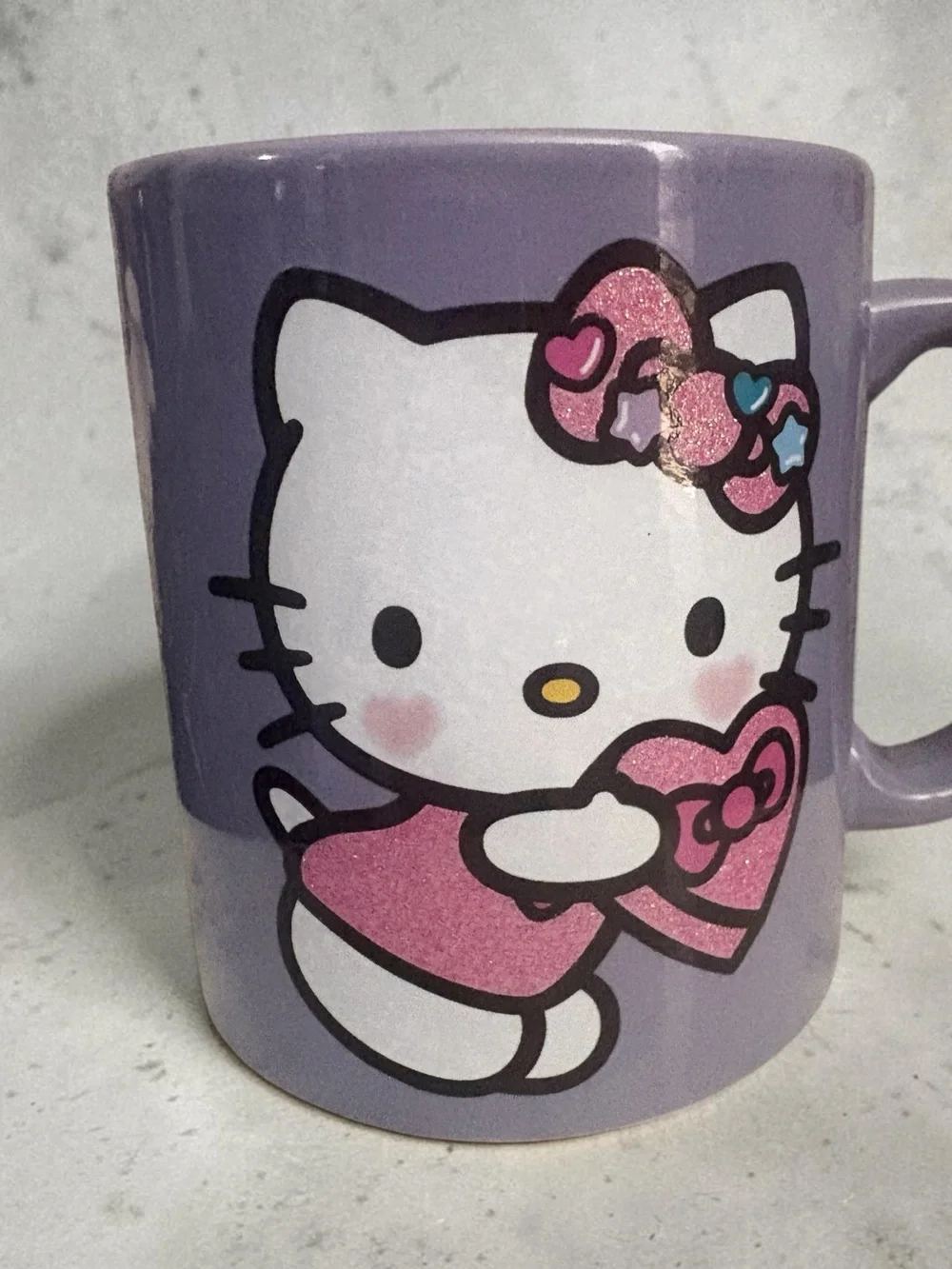 Sanrio Hello Kitty Lavender and Pink Ceramic Mug with Glitter Bow